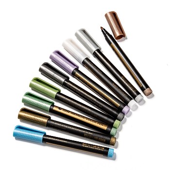 Metallic Markers Paints Pens, Graffiti Multicolor Highlighter Signature Pen, Mixed Color, 141x12~17mm, 10 colors, 1pc/color, 10pcs