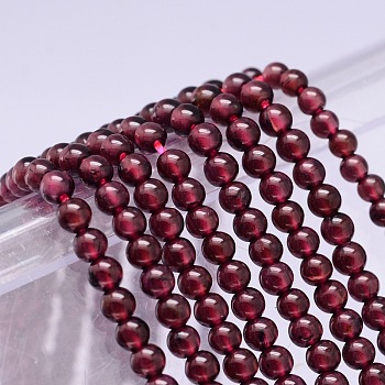 Mozambique Import Natural Grade A Garnet Round Beads Strands, 4mm, Hole: 1mm, about 95pcs/strand, 16 inch