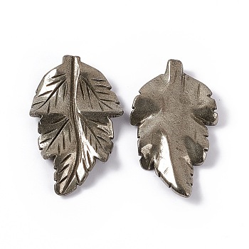 Natural Pyrite Pendants, Leaf Charms, 41.5x25~26x5mm, Hole: 0.8mm