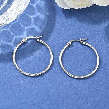 Tarnish Resistant 304 Stainless Steel Hoop Earrings, Hypoallergenic Earrings, Ring Shape, Stainless Steel Color, 12 Gauge, 29~31x2mm, Pin: 0.7~1.3x0.68mm