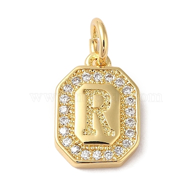 Real 18K Gold Plated Clear Letter R Brass+Cubic Zirconia Charms