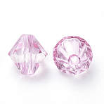 Transparent Acrylic Beads, Bicone, Pink, 4x4mm, Hole: 1.2mm, about 340pcs/10g(X1-TACR-S146-4mm-02)