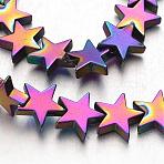 Electroplate Non-magnetic Synthetic Hematite Bead Strands, Star, Multi-color Plated, 10x10x2~3mm, Hole: 1mm, about 47pcs/strand, 15.5 inch(G-F300-24D-02)