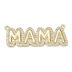 Mother's Day Brass Micro Pave Clear Cubic Zirconia Pendants, with Word MAMA Charms, Rack Plating, Long-Lasting Plated, Cadmium Free & Lead Free, Real 18K Gold Plated, 15x40x2mm, Hole: 1.5mm(KK-A300-04G)