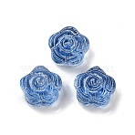 Transparent Glass Beads, Flowers Rose, Baking Paint, Marine Blue, 11.5x12x8.5mm, Hole: 1.2mm(DGLA-E004-04N)