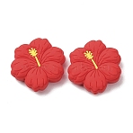 Silicone Beads, Focal Beads, Hibiscus Flower, Red, 28x27x9.5mm, Hole: 2mm(SL-CBACA92-01)
