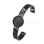 304 Stainless Steel Blank Cuff Bangle Bases with Flat Round Tray, Ion Plating(IP), Black, Tray: 18mm, Inner Diameter: 2.52 x2.11 inch(6.4x5.35cm)(SA-CBA82C8-04B-EB)