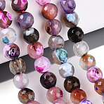 Dyed & Heated Natural Fire Crackle Agate Beads Strands, Round, Faceted, Mixed Color, 7.5~8.5mm, Hole: 0.8~1.2mm, about 47~48pcs/strand, 13.78~14.96 inch(35~38cm)(G-N359-01A-01)