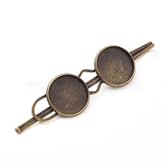 Iron Hair Bobby Pin Findings, with Flat Round Cabochon Settings, Antique Bronze, Tray: 16mm, 70x18x6mm(IFIN-WH0051-93B)