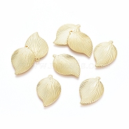 Brass Pendants, Long-Lasting Plated, Textured, Leaf, Real 18K Gold Plated, 22.5x15x1mm, Hole: 1.2mm(X-KK-G389-16G)