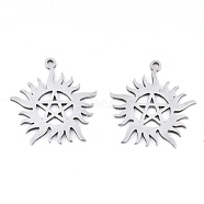 201 Stainless Steel Pendants, Laser Cut, Sun with Star, Stainless Steel Color, 22x20.5x0.9mm, Hole: 1.4mm(STAS-S081-040)