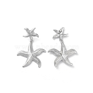 304 Stainless Steel Stud Earrings, Starfish, Stainless Steel Color, 52x31.5mm(EJEW-M249-05P)