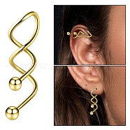 316 Stainless Steel Spiral Barbell, Twist Cartilage Earring for Women, Golden, 37~25x6.5mm, Pin: 14 Gauge(1.63mm), Bead: 5mm Diameter(AJEW-G042-02G)