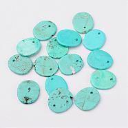 Natural Howlite Charms, Dyed, Flat Round, Turquoise, 14~16x11~13x1~2mm, Hole: 1mm(TURQ-G929-B02)