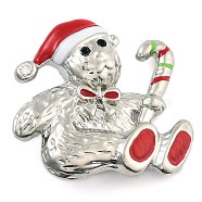 Christmas Theme Enamel Pins, Alloy Rhinestone Brooches for Backpack Clothes, Snowman with Candy Cane, Platinum, 37.5x39mm(JEWB-S022-04B-P)