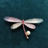 Dragonfly Alloy Rhinestone Brooches, with Fresh Water Pearl, Colorful, 73x40mm(PW-WGB100C-01)