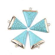 Electroplate Synthetic Turquoise Pendants, with Iron Findings, Triangle, Golden, 30~34x23x5~5.5mm, Hole: 1.6mm(G-S344-49B)
