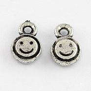 Vintage Acrylic Charms, Flat Round with Smile Face, Antique Silver, 13x9x3.5mm, Hole: 2mm, about 924pcs/210g(PACR-R224-23AS)