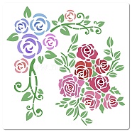 PET Plastic Hollow Out Drawing Painting Stencils Templates, Square, Rose Pattern, 18x18cm(DIY-WH0286-037)