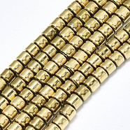 Electroplate Non-magnetic Synthetic Hematite Beads Strands, Column, Real 18K Gold Plated, 3x2.5mm, Hole: 1mm, about 148~150pcs/strand, 15.75 inch(40cm)(G-S352-73)