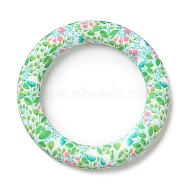 Food Grade Eco-Friendly Silicone Pendants, Ring with Cherry and Leaf Pattern, Light Green, 65x10mm, Hole: 4mm(SIL-M001-01I)
