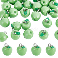 30Pcs Opaque Resin Charms, with Platinum Tone Iron Loops, Apple, Lime Green, 15x12mm, Hole: 2mm(RESI-CA0001-32B)