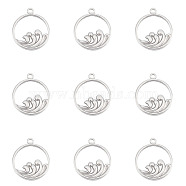 10Pcs 304 Stainless Steel Pendants, Flat Round with Sea Wave, Stainless Steel Color, 21x18x1.5mm, Hole: 1.5mm(STAS-UN0041-64)