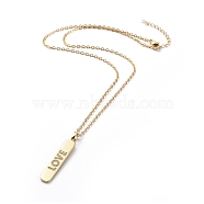 304 Stainless Steel Chain Necklaces, with Brass Micro Pave Cubic Zirconia Pendants, Rectangle and Word LOVE, for Valentine's Day, Golden, 17.7 inch(45cm)(NJEW-G335-38G)