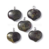 Natural Dragon Blood Pendants, Heart Charms, with Platinum Tone Brass Findings, 23.5x25x8.5mm, Hole: 5x3.5mm(G-G956-D08)
