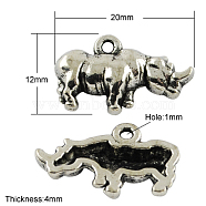 Tibetan Style Pendants, Cadmium Free & Lead Free, Rhinoceros Shape, Antique Silver, 12x20x4mm, Hole: 1mm(X-TIBEP-A124167-AS-LF)