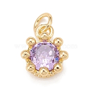 Brass Inlaid Clear Cubic Zirconia Charms, Real 18K Gold Plated, Lead Free & Cadmium Free, Crown, Lilac, 11.5x9.5x6mm, Hole: 3mm(KK-A161-34G-E)