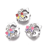Alloy Enamel Letter Slide Charms, with Clear Cubic Ziconia, Cadmium Free & Lead Free, Initial Letters Style with Bowknot, Letter.G, G: 12.5x12.5x5.5mm, Hole: 1.5mm(PALLOY-K241-G)