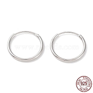 Rhodium Plated 925 Sterling Silver Huggie Hoop Earrings, with S925 Stamp, Real Platinum Plated, 13.5x1x14mm(EJEW-K258-02B-P)