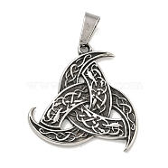 316 Surgical Stainless Steel Pendants, Triple Horn Charm, Antique Silver, 33x33x2.1mm, Hole: 8.5x5.3mm(STAS-E212-138AS)