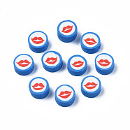 Handmade Polymer Clay Beads, Flat Round with Mouth, Royal Blue, 9.5~10x4~4.5mm, Hole: 1.6mm(CLAY-N011-44A-02)