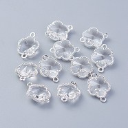 Glass Links connectors, with Eco-Friendly Alloy Open Back Berzel Findings, Flower, Silver Color Plated, Clear, 15.5x12x5mm, Hole: 1.4mm(X-GLAA-A037-A-16S)