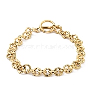Ion Plating(IP) 304 Stainless Steel Textured Rolo Chain Bracelet, Golden, 8-1/4 inch(21cm)(BJEW-K226-02G)