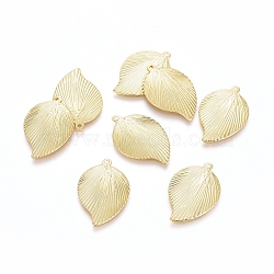 Brass Pendants, Long-Lasting Plated, Textured, Leaf, Real 18K Gold Plated, 22.5x15x1mm, Hole: 1.2mm(X-KK-G389-16G)