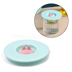 Silicone Cup Lids, Flat Round with Lovely Cat Flexible Cup Covers for Mug, Teapot, Pale Turquoise, 100x26mm, Fit for 50mm Caliber Cups(AJEW-P112-A02)