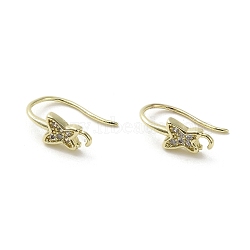Brass Micro Pave Cubic Zirconia Earring Hooks, Long-Lasting Plated, Butterfly, 14x5mm, Hole: 1.4mm, Pin: 0.6mm(KK-C048-13H-G)
