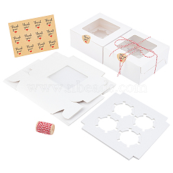 Nbeads Cake Packaing Sets, Including Kraft Paper Cake Box & Thank You Sealing Stickers & Cotton Cord, Square, Mixed Color, Box: 16x16x7.6cm(CON-NB0002-03)