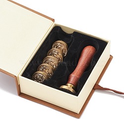 (Defective Closeout Sale: Oxidation) Random Style Wax Seal Stamp Set, Including 6Pcs Brass Wax Seal Stamp Heads and 1Pc Wood Handle, with Gift Box, Mixed Patterns, Golden, 119x94x41.5mm, Stamp Heads: about 25.5x14.5mm, Hole: 7mm, Random 6 styles, 1pc/style(DIY-XCP0002-04)
