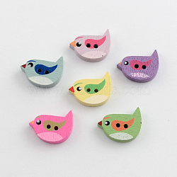 2-Hole Printed Wooden Buttons, Bird, Mixed Color, 14x21x4mm, Hole: 2mm(BUTT-R032-042)