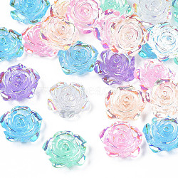 Transparent Resin Cabochons, AB Color Plated, Rose Flower, Mixed Color, 15x14x6mm(CRES-N030-001B)