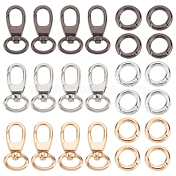 Elite Alloy Clasps Sets, Including 12Pcs 3 Colors Alloy Swivel Snap Hook Clasps and 12Pcs 3 Colors Alloy Spring Gate Rings, Mixed Color, Swivel Clasps: 38x19x6mm, Hole: 6x14mm, Spring Gate Rings: 20x5.5mm, 4pcs/color(FIND-PH0018-31)
