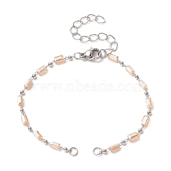 Cuboid Glass Bead Link Chain Bracelet Making, with Lobster Clasp, Silver, 5-7/8 inch(15cm)(AJEW-JB01151-07)