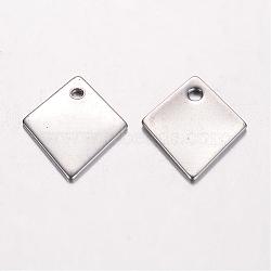 201 Stainless Steel Pendants, Rhombus, Tag Pendants, Stainless Steel Color, 17x14x1mm, Hole: 1.5mm(STAS-D438-24)