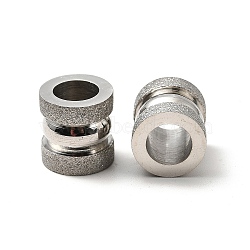 Stainless Steel Textured Beads, Large Hole Column Grooved Beads, Stainless Steel Color, 10x10mm, Hole: 6mm(STAS-M003-06P)