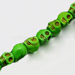 Synthetic Turquoise Beads Strands, Dyed, Skull, Lime Green, 30x23x29mm, Hole: 1mm, about 40pcs/1000g(TURQ-G113-23x30mm-03)
