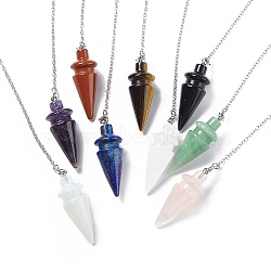 Mixed Gemstone Pointed Dowsing Pendulums, with Rack Plating Platinum Plated Brass Findings, Cadmium Free & Lead Free, Cone, 230mm(AJEW-B020-01P)